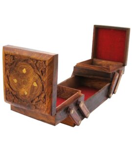 Jewellery Box for Women Wooden Flip Flap Flower Carved Design