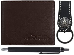 Brown Men's Leather Wallet, Keyring & Pen Combo Gift Set